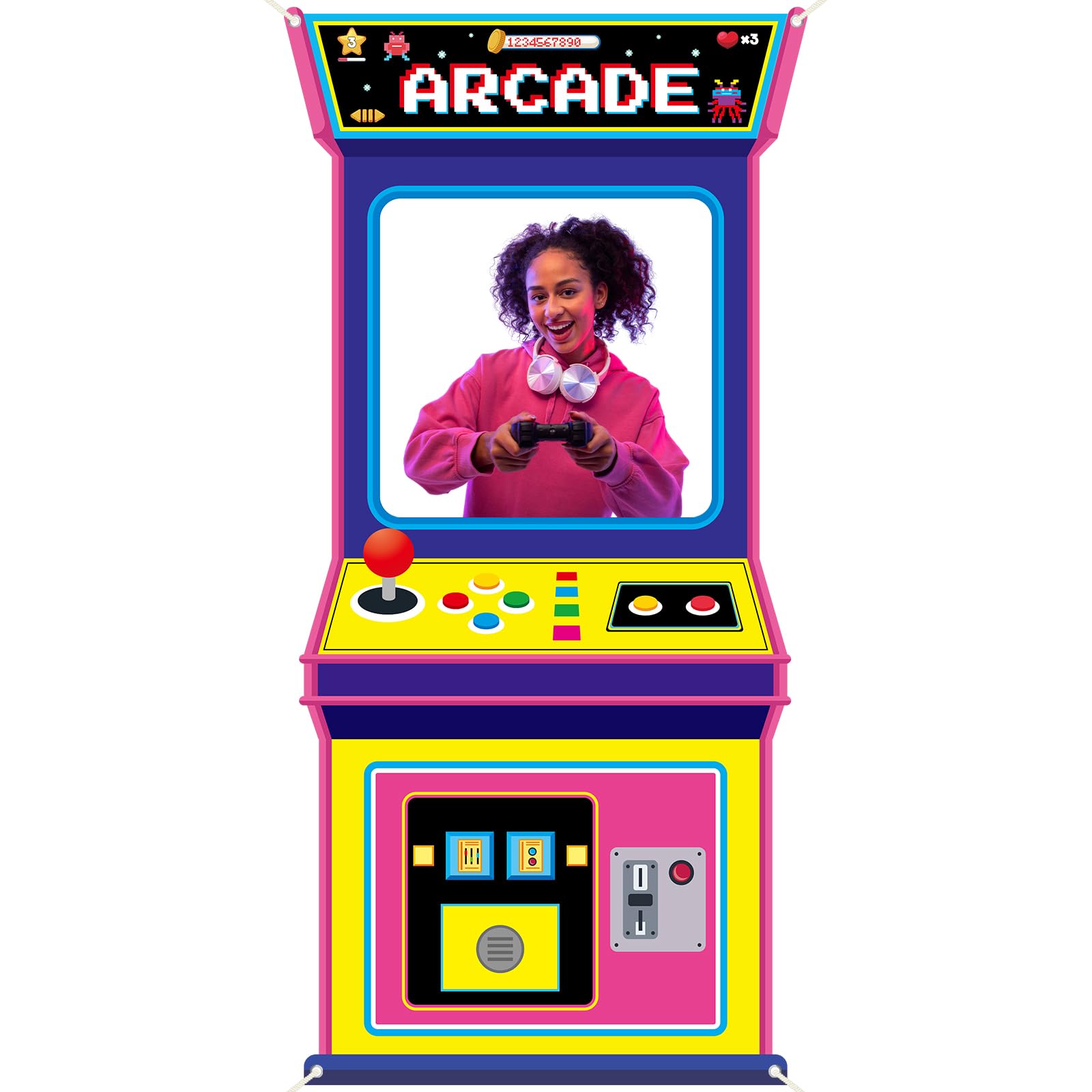 Retro Gaming Decor - Bannière suspendue décorative pour photomaton, thème