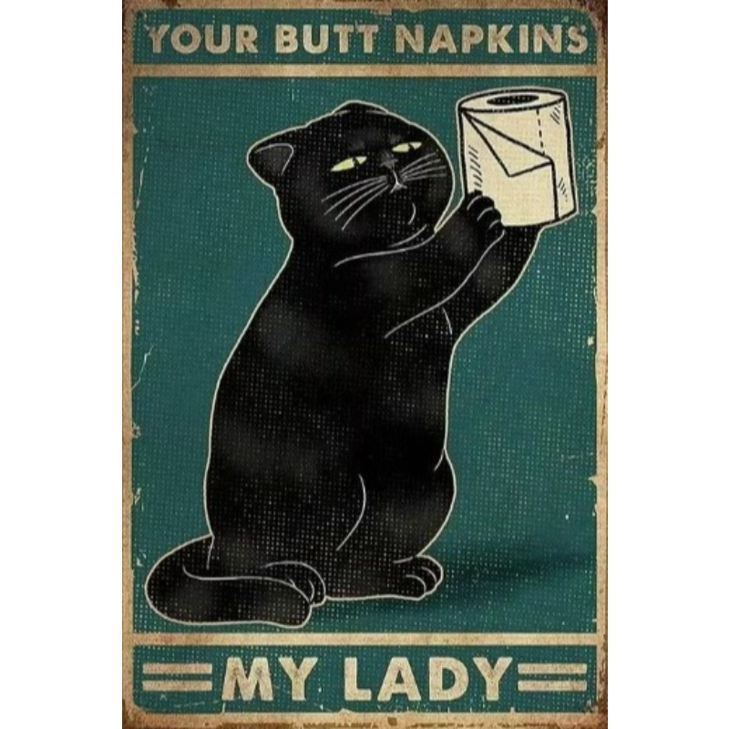Retro Gaming Pictures - Panneau métallique chat drôle noir, Plaque